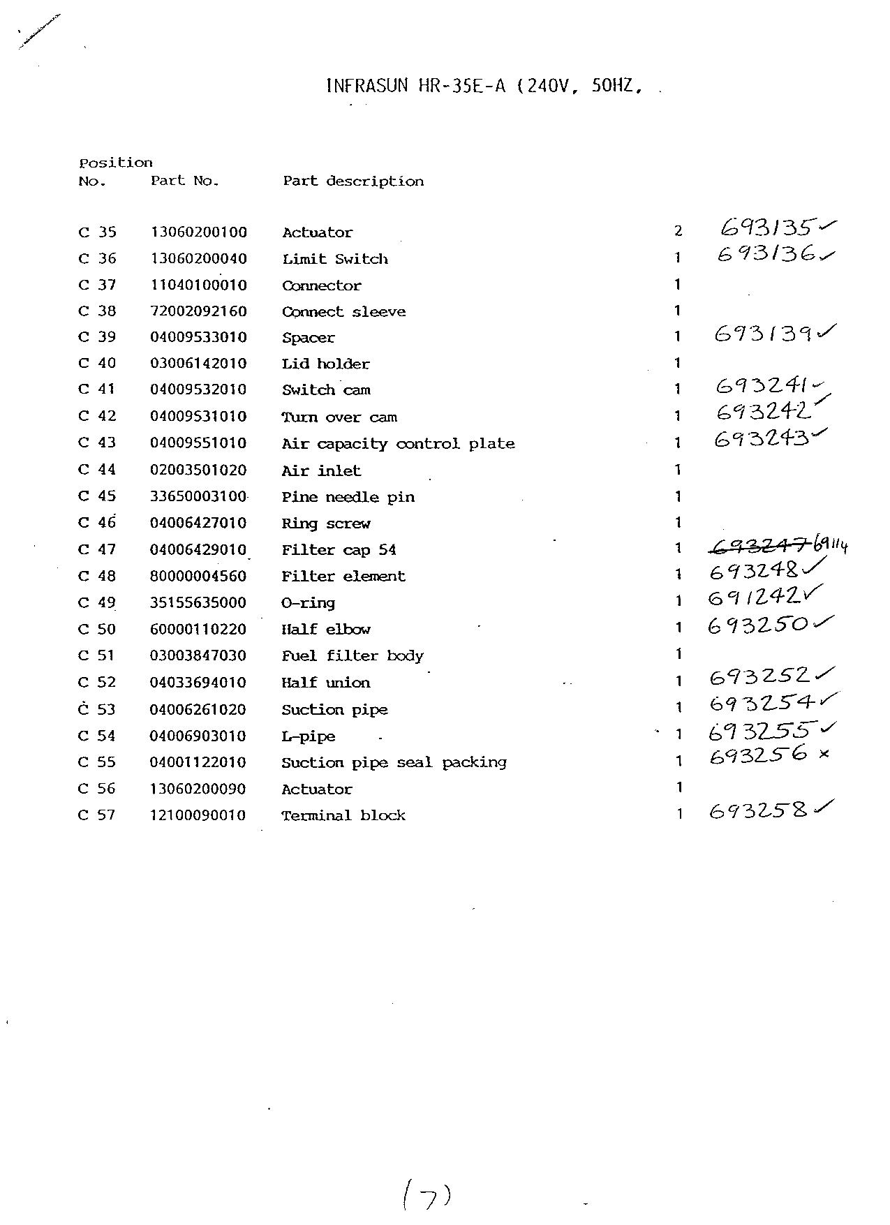 Orion Infrasun HR-35E-A Parts Diagram (exploded View) Pts List 2 001